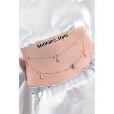 316L Çelik Zirkon Taşlı Kutup Yıldızı Model Gold Renk Göbek Zinciri - TJ-BKGZ10344