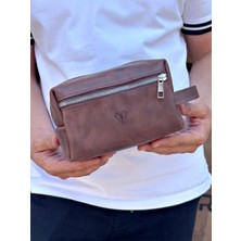 Hakiki Deri Erkek El Tipi Kişisel Bakım ve Aksesuar Çantası – Fermuarlı, Taşıma Halkalı