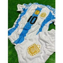 Messi Arjantin E.ur.o 2025 New Sezon Çocuk Forması 4'lü Set Şort Çorap ve Bileklik Hediyeli(Mavi Beyaz)