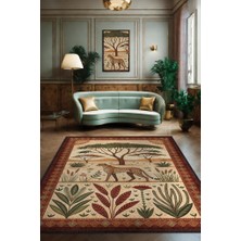 Homshtag Nuh'un Gemisi Koleksiyonu Çita Temalı Çiçekli Çok Renkli Bordürlü Şık Konsept Halı