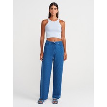 72022 Çizgili Lyocell Denim Pantolon-Lacivert