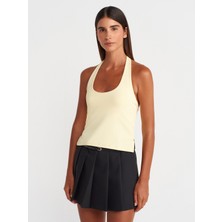 Dilvin Halter Yaka Top-Sarı Kadın Kolsuz Günlük Ürün %93 Naylon %7 Elastan Kalıp