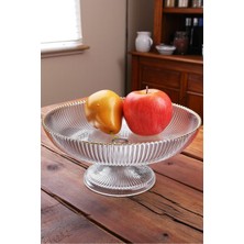 Royal Ayaklı Yaldız Detaylı Cam Salata Meyve Kasesi Sunum Tabağı 24 cm