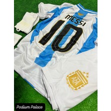 Messi Arjantin E.ur.o 2025 New Sezon Çocuk Forması 4'lü Set Şort Çorap ve Bileklik Hediyeli(Mavi Beyaz)