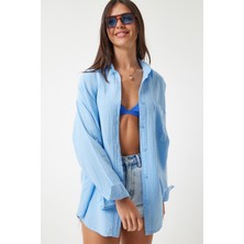 Oversize Basic Müslin Gömlek Gök Mavi LMX0002