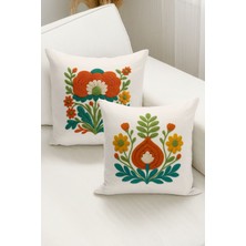 Çift Tarafı Dijital Baskılı  4'lü Kırlent Kılıfı Seti (Panç /punch Nakış Desen Görünümlü)