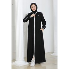 Biyeli Ribana Detaylı Ferace - Siyah / F0128