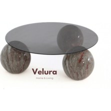 Modern Orta Sehpa & Top Sehpa Cam Sehpa & Küre Orta Sehpa - Mars - Yuvarlak - Füme Cam