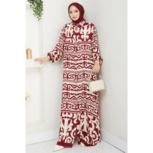 Caned Düğmeli Dokuma Viskon Elbise 1560 - Bordo