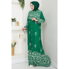 Çilay Düğmeli Dokuma Viskon Elbise 1561 - Yeşil