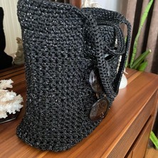 Siyah Simli File Çanta, Kadın Yazlık Omuz Çantası,