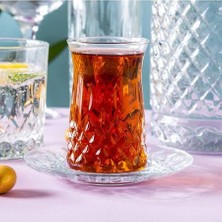 Lav Kristal Kesim 6’lı Cam Çay Bardağı ve Tabak Takımı – Özel Tasarım, Lüks Sunum
