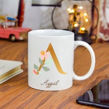 Kişiye Özel Harf Tasarımlı Seramik Kupa Bardak - Gold Detaylı