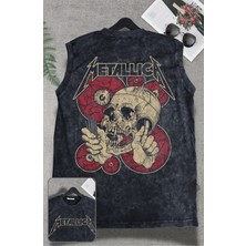 Vintage Metallica Sırt Baskılı Yıkamalı Kolsuz Tişört, Unisex Rock Band Tema Sıfır Kol Retro Atlet