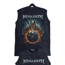 Unisex Megadeth Sırt Baskılı Yıkamalı Kolsuz Vintage Tişört
