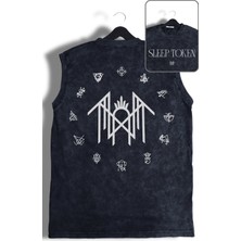 Sleep Token Sırt Baskılı Yıkamalı Kolsuz Tişört, Unisex Rock Band Temalı Sıfır Kollu Retro Atlet