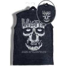 Rock Band Misfits Sırt Baskılı Yıkamalı Kolsuz Vintage Tişört