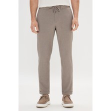 Slim Fit Dar Kesim Gofre Desenli Esnek Beli Bağlamalı Pantolon
