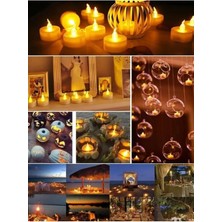 Ledli Mum Tealight Işıklı Dumansız Alevli Sarı LED Mum Pilli 6 Adet Pil Dahil Sevgililer Günü
