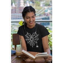 Kalp Örümcek Baskılı Crop Top, Kadın Spider Temalı Crop Bluz