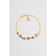 Renkli Yaz 18 Ayar Sarı Altın Kaplama 19 cm Gümüş Zincir Bileklik