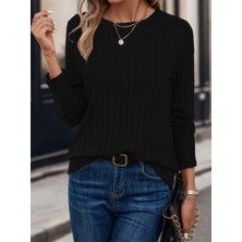 Edolika Kadın Uzun Kollu Bisiklet Yaka Şardonlu Kaşkorse Bluz