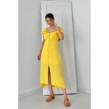 Edolika Sarı Prenses Yaka Elbise