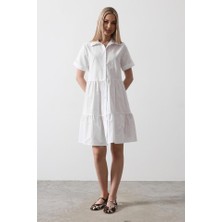 Edolika Kısa Kol Düğmeli Elbise - Beyaz