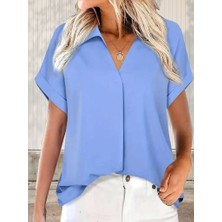 Edolika Kadın Kısa Kollu Yakalı Uzun Sandy Bluz