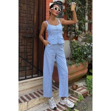 Edolika Kalın Askılı Bluz Pantolon Keten Takım 10187