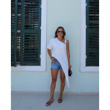 Edolika Kadın Tek Omuzu Açık Askılı Asimetrik Kesim Detaylı Bluz