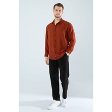  Mevsimlik Keten Dokulu Uzun Kollu Oversize Erkek Geniş Kalıp Gömlek(Ürün Geniş Kesimdir)