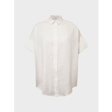 Kısa Kollu Oversize Keten Gömlek - Beyaz