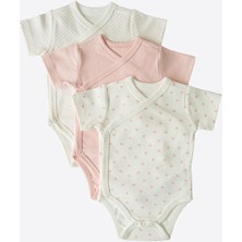 Organik New Dreams 3'lü Kısa Kol Kruvaze Body Pembe