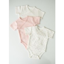 Organik New Dreams 3'lü Kısa Kol Kruvaze Body Pembe
