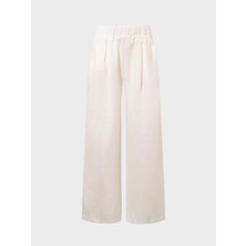 Beli Lastikli Keten Pantolon - Beyaz