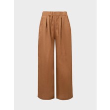 Beli Lastikli Keten Pantolon - Kahve