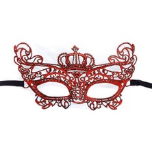 Larimar Kırmızı Renk Dantel Örgü Işlemeli Parti Maskesi Model 2