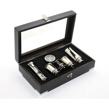 Ahşap Kutulu Pirinç Dürbün Pusula ve Kum Saati Seti