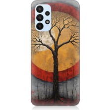 Samsung Galaxy A23 Uyumlu Sarı Kırmızı Ağaç Gölgesi  Desenli Silikon Kılıf