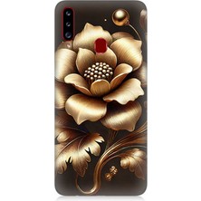 Samsung Galaxy A20S Uyumlu Altın Işıklı Zarif Çiçek  Desenli Silikon Kılıf