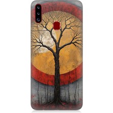 Samsung Galaxy A20S Uyumlu Sarı Kırmızı Ağaç Gölgesi  Desenli Silikon Kılıf