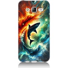 Samsung Galaxy J7 Uyumlu Ateşle Dans Eden Köpekbalığı  Desenli Silikon Kılıf