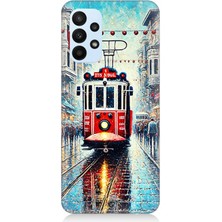 Samsung Galaxy A73 Uyumlu Yağmurlu Sokakta Kırmızı Tramvay  Desenli Silikon Kılıf