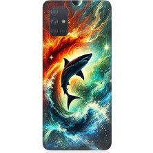 Samsung Galaxy A51 Uyumlu Ateşle Dans Eden Köpekbalığı  Desenli Silikon Kılıf