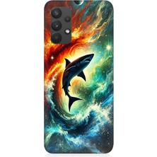 Samsung Galaxy A32 Uyumlu Ateşle Dans Eden Köpekbalığı  Desenli Silikon Kılıf