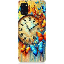 Samsung Galaxy A31 Uyumlu Saat ve Kelebek Zamanı  Desenli Silikon Kılıf