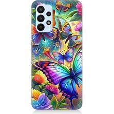 Samsung Galaxy A23 Uyumlu Çiçekler Arasında Kelebekler  Desenli Silikon Kılıf