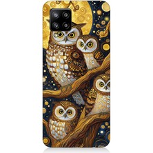 Samsung Galaxy A42 5g Uyumlu Altın Ayda Baykuşlar  Desenli Silikon Kılıf