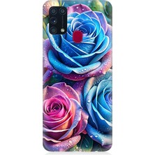 Samsung Galaxy M31 Uyumlu Gökkuşağı Renkli Güller  Desenli Silikon Kılıf